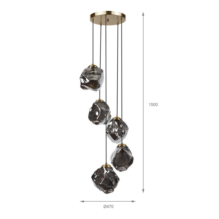 Полилей на кабел CRISTAL 5xE14/15W/230V месинг/димно черно