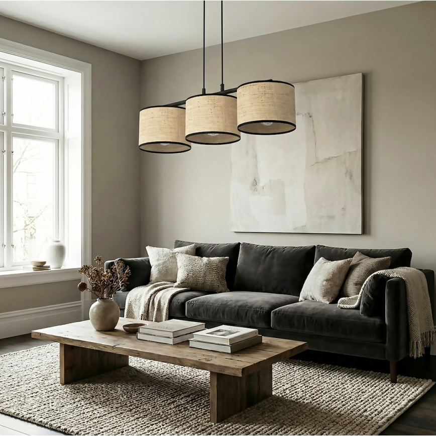 Полилей на кабел ECO 3xE27/15W/230V бежов/ратан