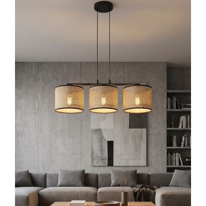 Полилей на кабел ECO 3xE27/15W/230V бежов/ратан