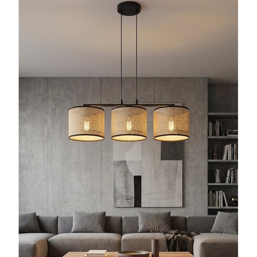 Полилей на кабел ECO 3xE27/15W/230V бежов/ратан