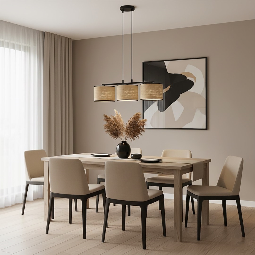 Полилей на кабел ECO 3xE27/15W/230V бежов/ратан