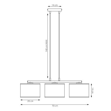 Полилей на кабел ECO 3xE27/15W/230V бежов/ратан