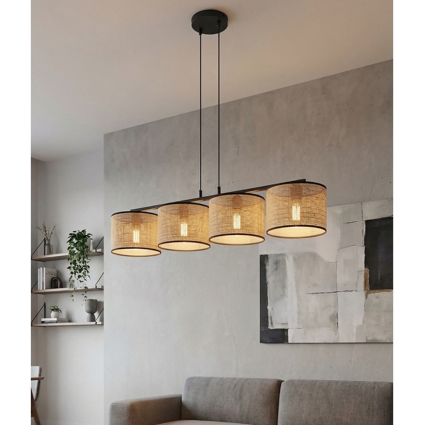 Полилей на кабел ECO 4xE27/15W/230V бежов/ратан