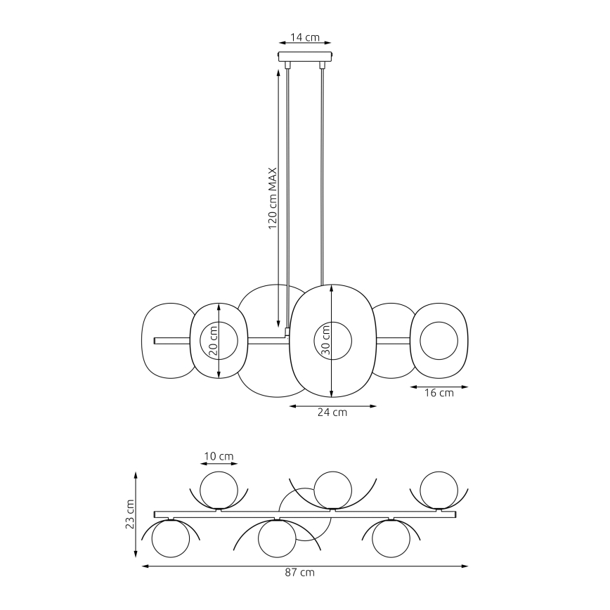 Полилей на кабел ELEMENTI 6xG9/8W/230V сив