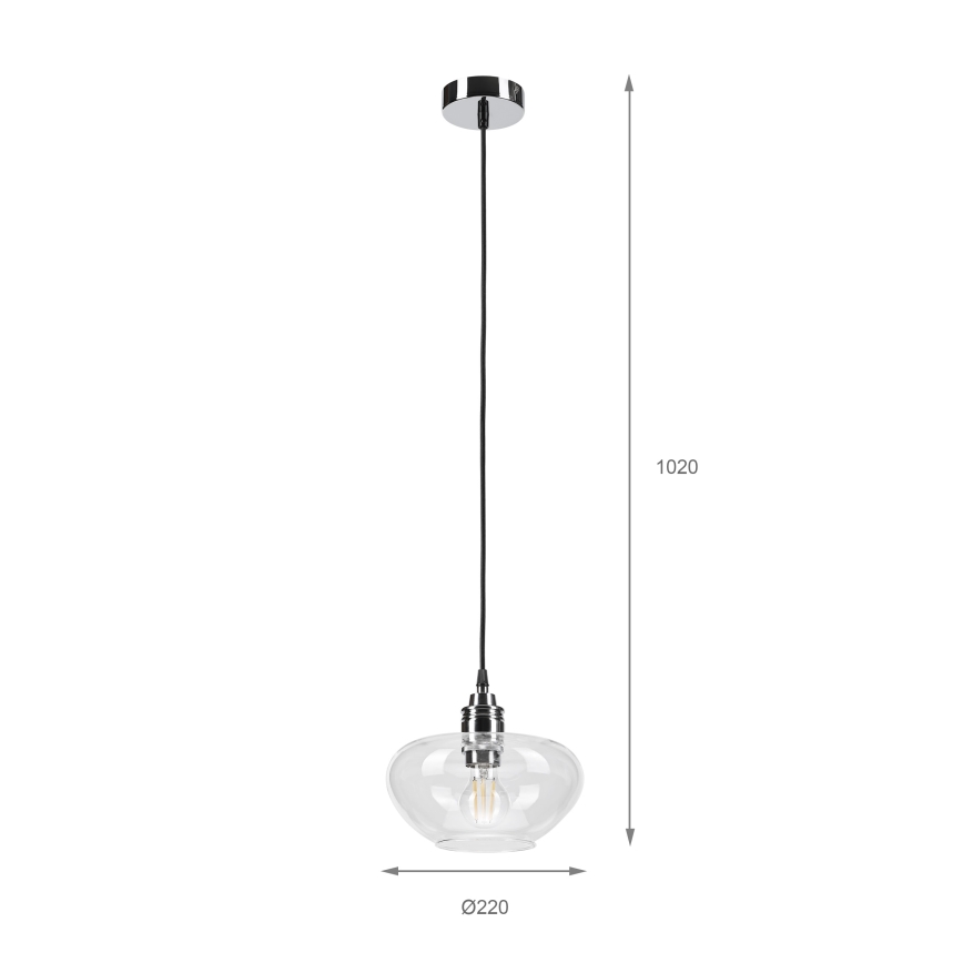 Полилей на кабел FLO 1xE27/15W/230V лъскав хром/прозрачен