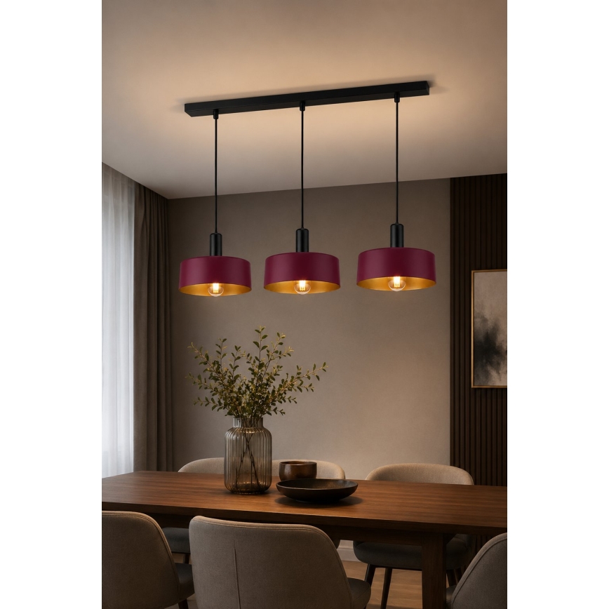 Полилей на кабел HAKI 3xE27/60W/230V бордо/черен
