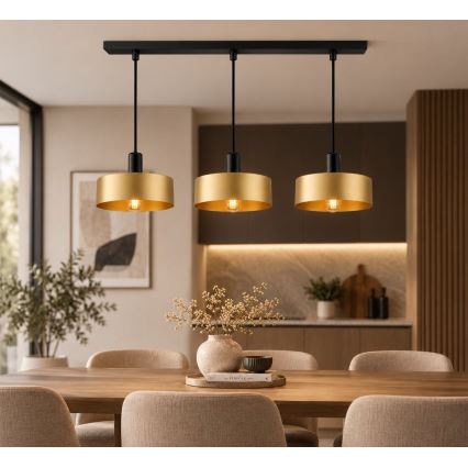 Полилей на кабел HAKI 3xE27/60W/230V златен/черен
