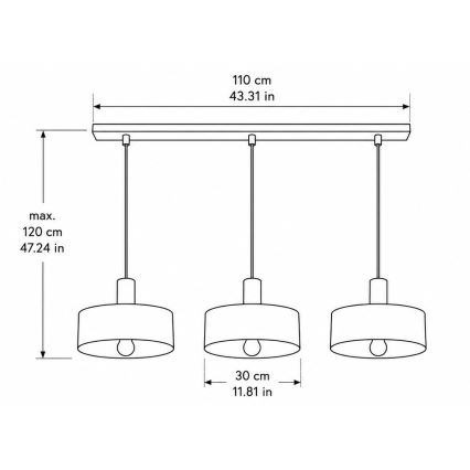 Полилей на кабел HAKI 3xE27/60W/230V златен/черен