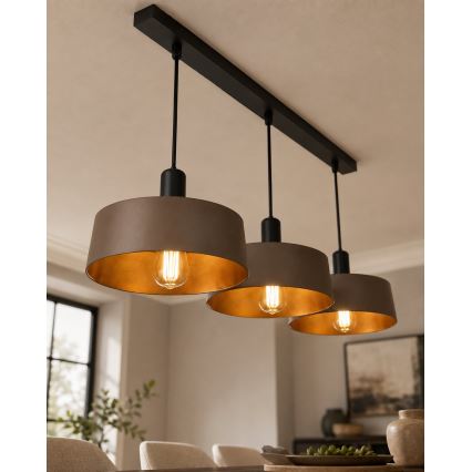 Полилей на кабел HAKI 3xE27/60W/230V кафяв/черен