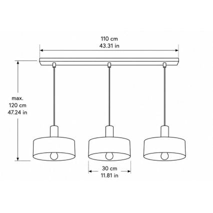 Полилей на кабел HAKI 3xE27/60W/230V кафяв/черен