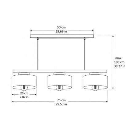 Полилей на кабел IGNIA 3xE27/60W/230V бордо/златен