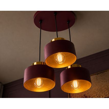 Полилей на кабел IGNIA 3xE27/60W/230V бордо/златист