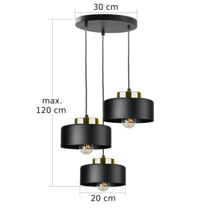 Полилей на кабел IGNIA 3xE27/60W/230V черен