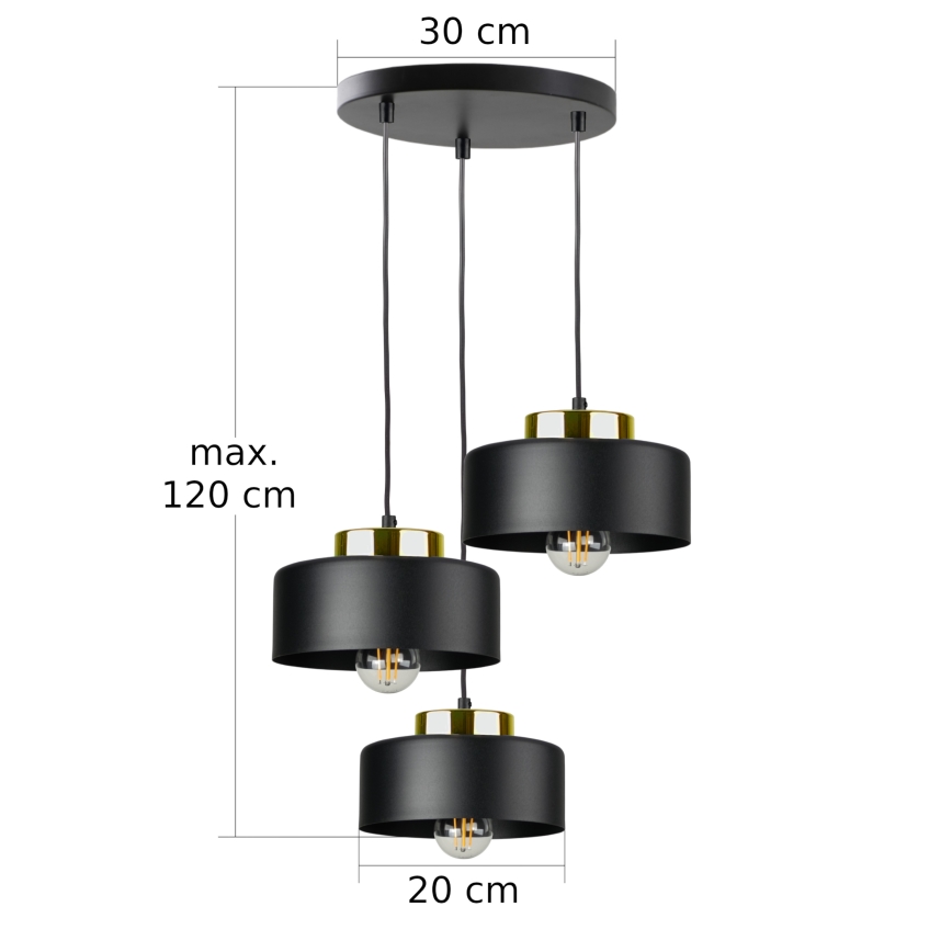 Полилей на кабел IGNIA 3xE27/60W/230V черен