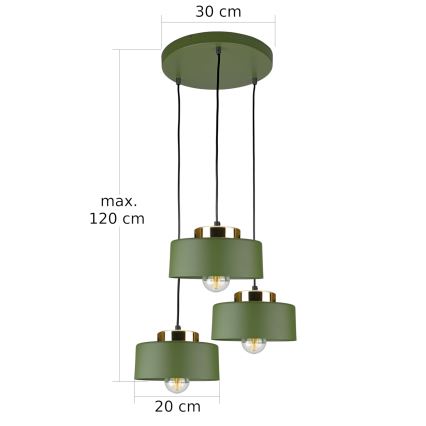 Полилей на кабел IGNIA 3xE27/60W/230V, зелен