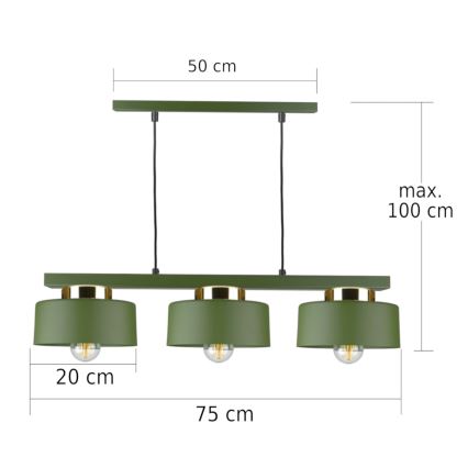 Полилей на кабел IGNIA 3xE27/60W/230V зелен/златист