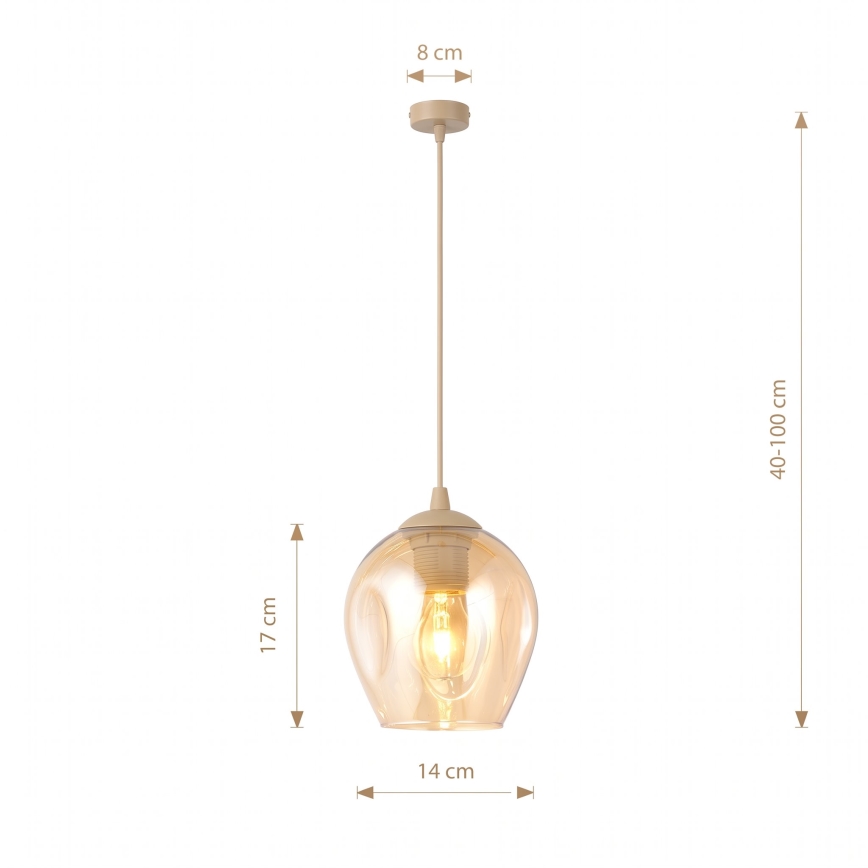 Полилей на кабел ISTAR 1xE27/15W/230V Ø 14 см бежов/опушен бежов