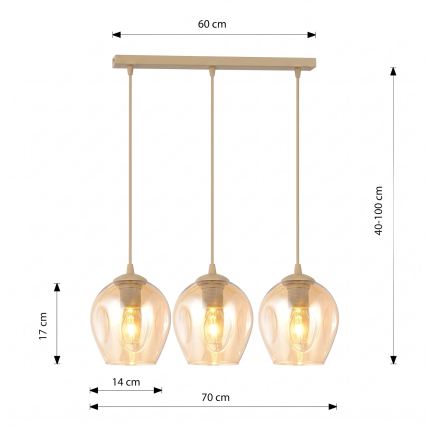 Полилей на кабел ISTAR 3xE27/15W/230V бежово/опушено бежово