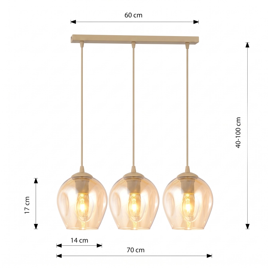 Полилей на кабел ISTAR 3xE27/15W/230V бежово/опушено бежово