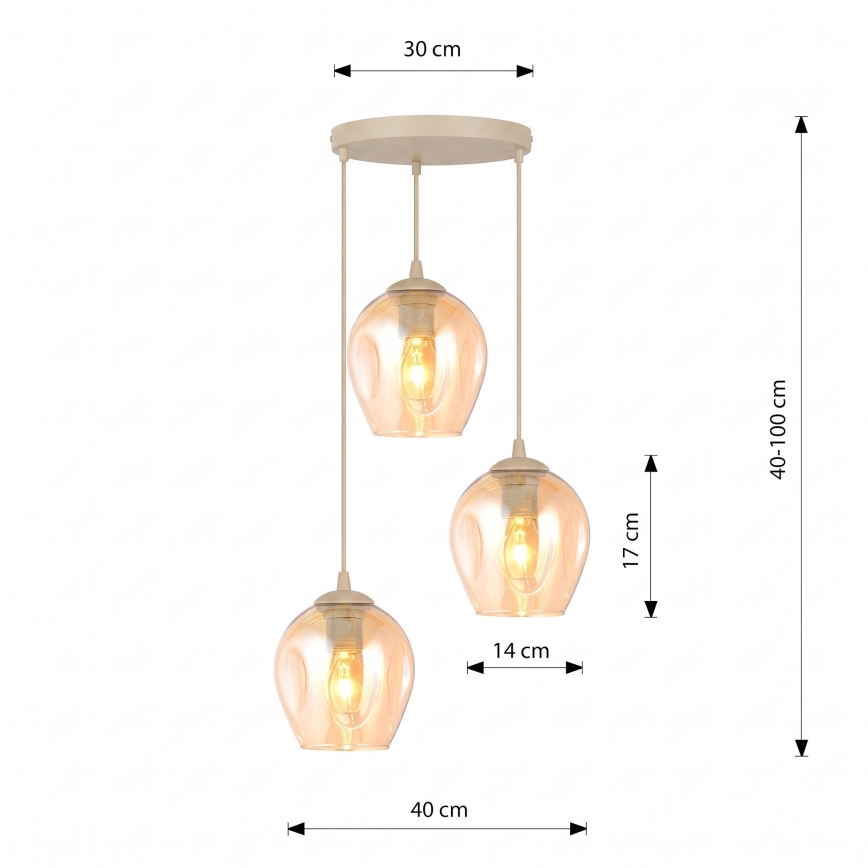 Полилей на кабел ISTAR 3xE27/15W/230V Ø 40 см бежов/опушен бежов