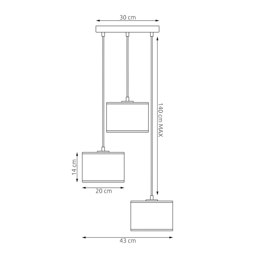 Полилей на кабел KARBON 3xE27/15W/230V черен/сив