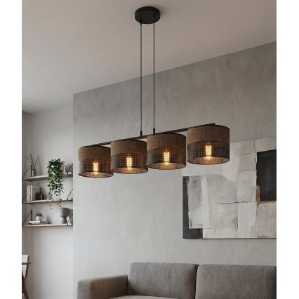 Полилей на кабел KARBON 4xE27/15W/230V черен/кафяв