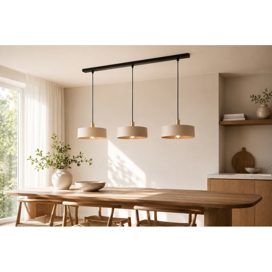 Полилей на кабел LATTE 3xE27/60W/230V бежов/черен/златист