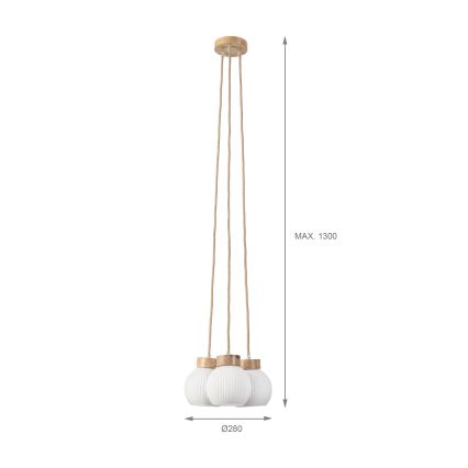 Полилей на кабел LOOMIS 3xE27/15W/230V 130 cm бежово/дъб