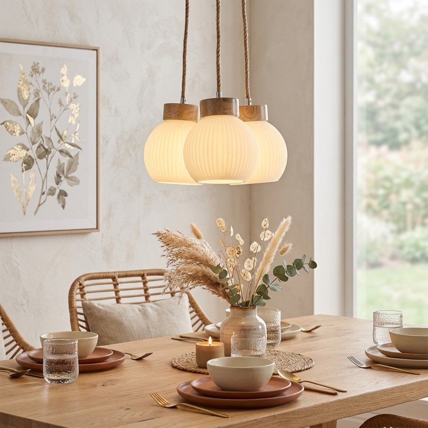 Полилей на кабел LOOMIS 3xE27/15W/230V 83 см бежов/дъб