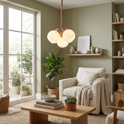 Полилей на кабел LOOMIS 3xE27/15W/230V 83 см бежов/дъб