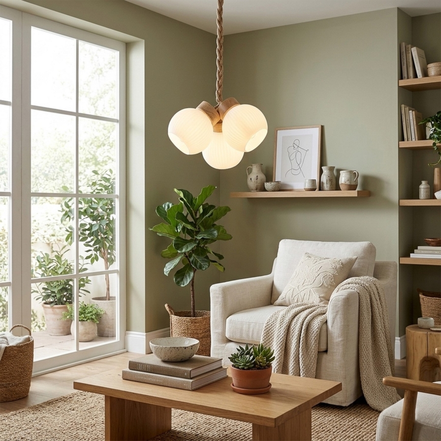 Полилей на кабел LOOMIS 3xE27/15W/230V 83 см бежов/дъб