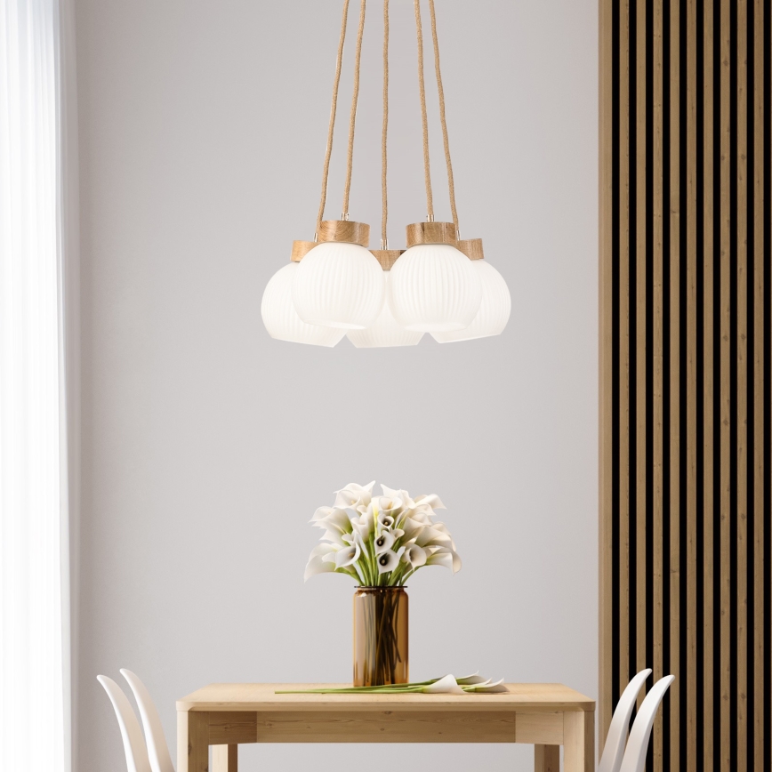 Полилей на кабел LOOMIS 5xE27/15W/230V 83 cm бежов/дъб