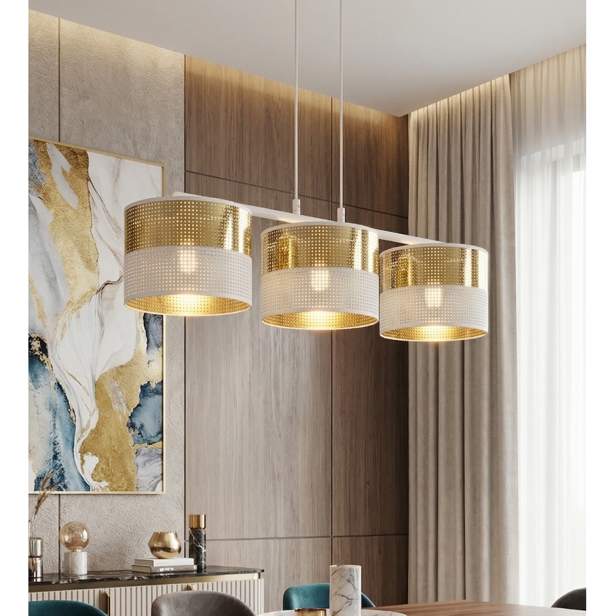 Полилей на кабел LUX 3xE27/15W/230V бял/златист