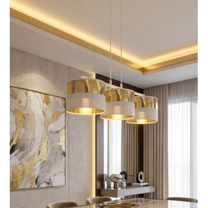 Полилей на кабел LUX 3xE27/15W/230V бял/златист