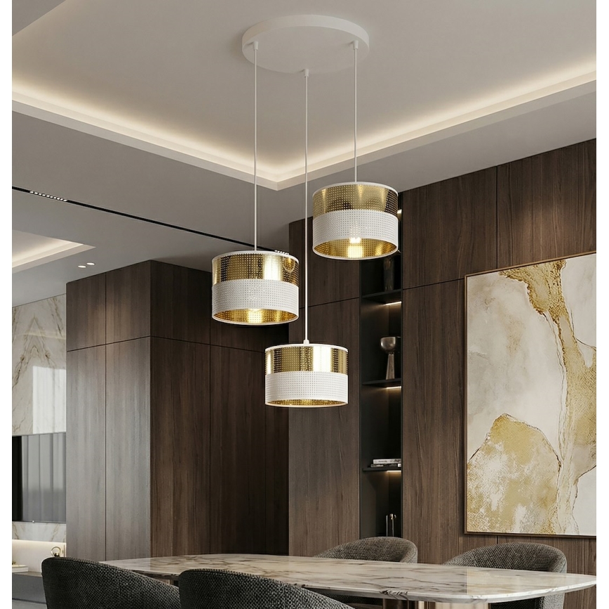 Полилей на кабел LUX 3xE27/15W/230V бял/златист