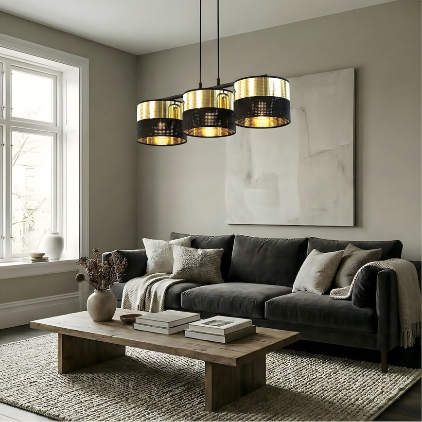 Полилей на кабел LUX 3xE27/15W/230V черен/златист