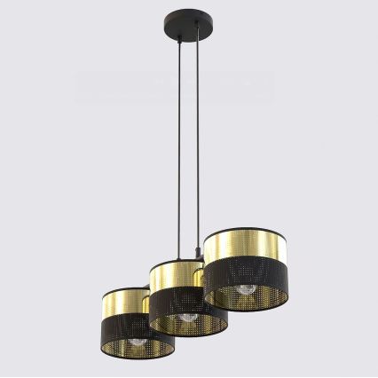 Полилей на кабел LUX 3xE27/15W/230V черен/златист