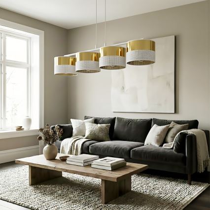 Полилей на кабел LUX 4xE27/15W/230V бял/златист