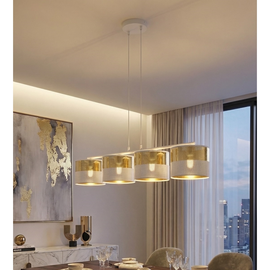 Полилей на кабел LUX 4xE27/15W/230V бял/златист