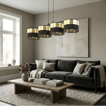 Полилей на кабел LUX 4xE27/15W/230V черен/златен