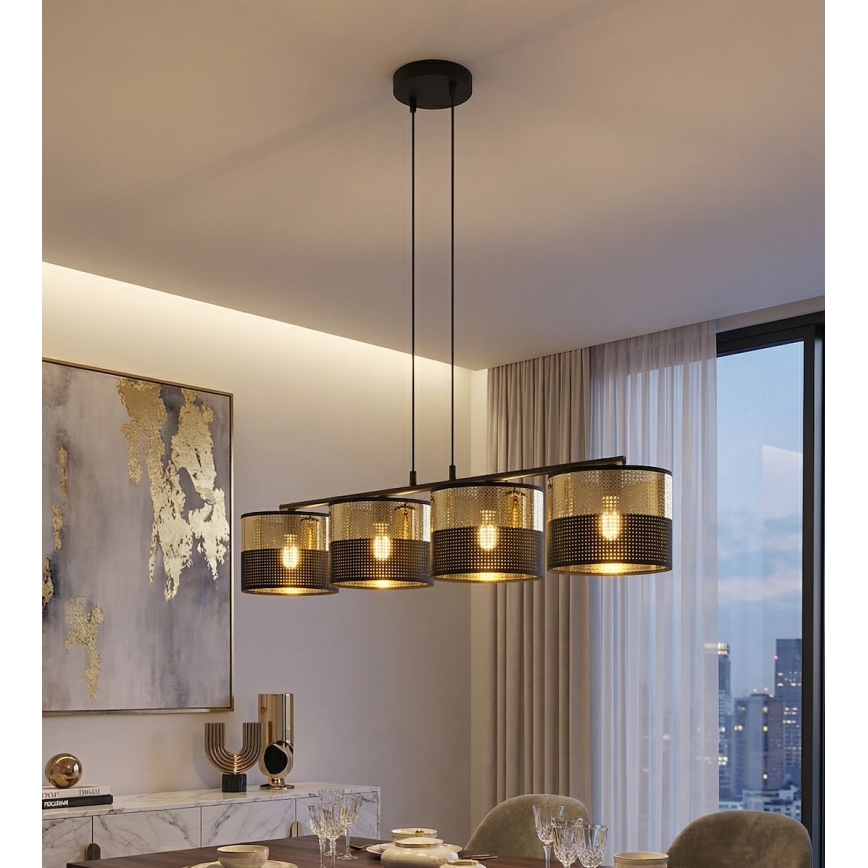 Полилей на кабел LUX 4xE27/15W/230V черен/златен