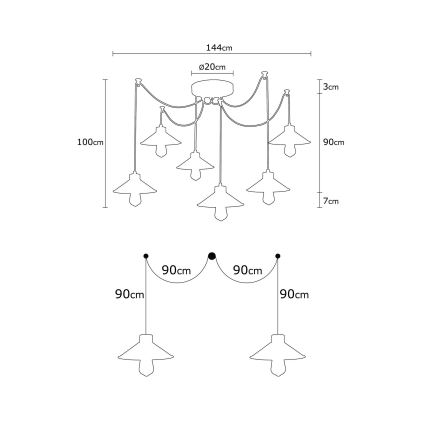 Полилей на кабел MANAVGAT 6xE27/40W/230V паяк черен/кафяв