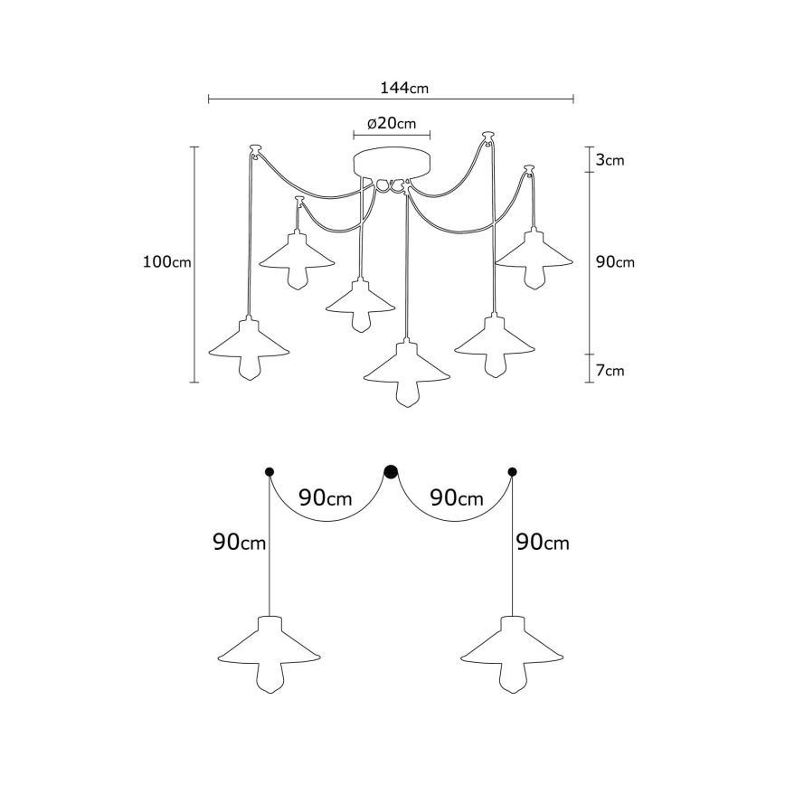 Полилей на кабел MANAVGAT 6xE27/40W/230V паяк черен/кафяв