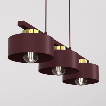 Polилей на кабел MARTI 3xE27/15W/230V бордо/златен