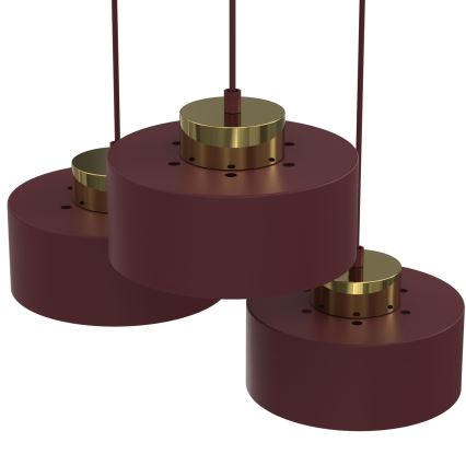 Полилей на кабел MARTI 3xE27/15W/230V бордо/злато