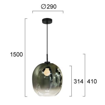 Полилей на кабел MIRROR 1xE27/14W/230V опушено зелено
