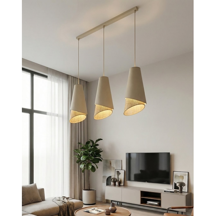 Полилей на кабел MODA 3xE27/15W/230V бежов/ратан