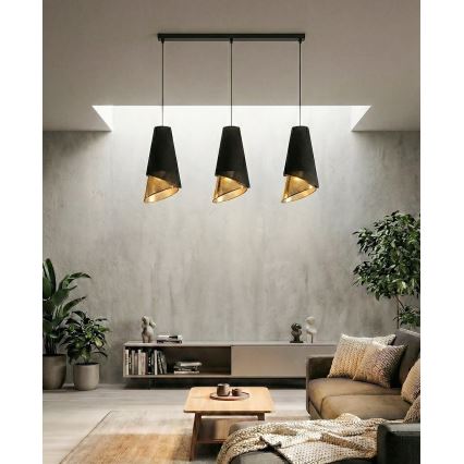 Полилей на кабел MODA 3xE27/15W/230V черно/златно