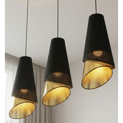 Полилей на кабел MODA 3xE27/15W/230V черно/златно