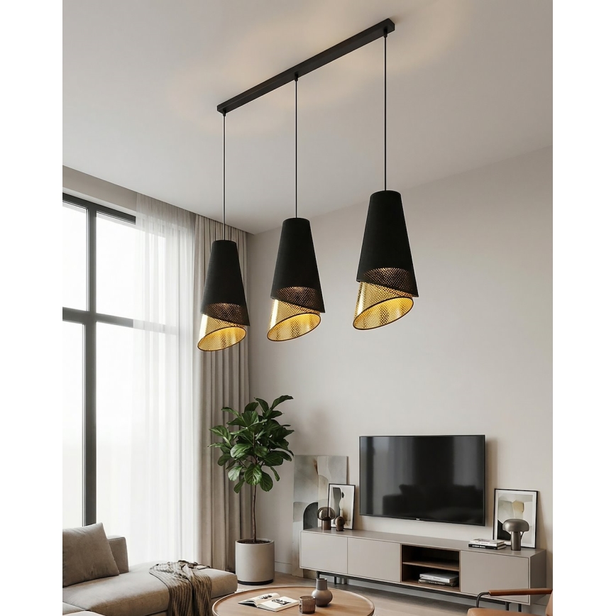 Полилей на кабел MODA 3xE27/15W/230V черно/златно